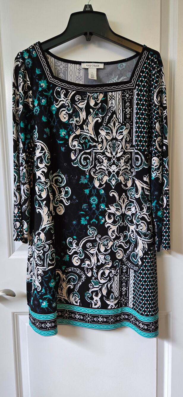 WHBM Dress Womens L Black 3/4 sleeve Floral Print Tunic